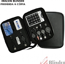 Kit hub com 3 extensões USB, mini mouse e teclado.